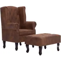 vidaXL Fauteuil Chesterfield et repose-pieds Marron aspect daim