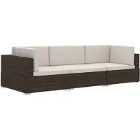vidaXL Ensemble de salon de jardin 3 pièces avec coussins Poly rotin brun