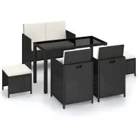 vidaXL Ensemble de jardin 6 pièces avec coussins Poly rotin noir