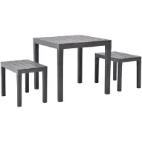 vidaXL Table de jardin "Aderstedt" avec 2 tabourets en plastique marron. Dimensions (L/l/H) 78x78x72 cm