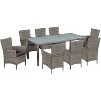 vidaXL Ensemble à manger d'extérieur 9pcs coussins Résine tressée Gris