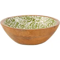 J-Line Bol En Manguier Décoré Vert Et Blanc 19 Cm