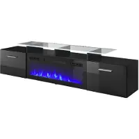 Cama Meuble TV ROVA avec cheminée électrique 190x37x48 cm noir/noir brillant