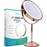 Mirlux Miroir de maquillage avec éclairage LED - grossissement 10x - miroir de rasage - 3 niveaux d'éclairage - rechargeable - Rose Gold