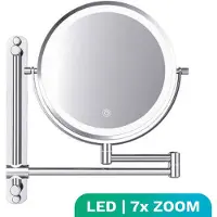 Mirlux Miroir de maquillage avec éclairage LED - grossissement 7x - miroir mural rond - miroir de rasage modèle mural - salle de bain - douche - chrome