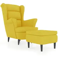 vidaXL Fauteuil à oreilles avec tabouret jaune moutarde velours