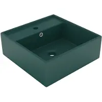 vidaXL Lavabo de luxe Débordement Carré Mat Vert foncé 41x41 cm