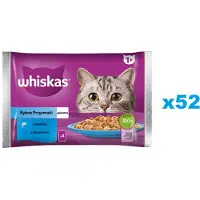 Whiskas Adult sachet 52x85g Fishy Treats nourriture humide pour chats adultes en gelée avec : saumon, thon