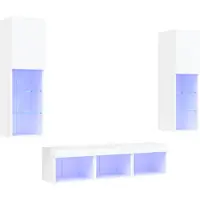 vidaXL Meuble-paroi 5 pièces avec éclairage LED Blanc Matériau dérivé du bois