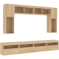 vidaXL Meuble TV 8 pièces avec lampes LED Chêne Sonoma