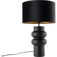 QAZQA Lampe de table design abat-jour en velours noir noir avec or 35 cm - Alisia