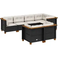 vidaXL Ensemble de salon de jardin 7 pièces avec coussins noir poly rotin