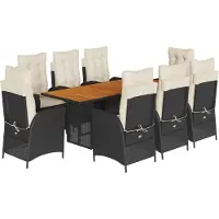 vidaXL Salon de jardin 9 pièces avec coussins noir poly rotin