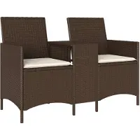 vidaXL Canapé de jardin 2 places avec table et coussins Marron Poly rotin