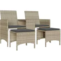 vidaXL Canapé de jardin 2 places avec table et tabourets gris clair Poly rotin