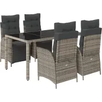 vidaXL Ensemble de jardin 5 pièces avec coussins Gris Poly rotin