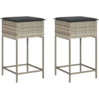 vidaXL Tabouret de bar de jardin avec coussins 2 pcs. Gris clair Poly rotin