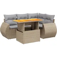 vidaXL Ensemble de salon de jardin 5 pièces avec coussins Beige Poly Rattan