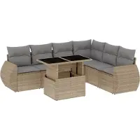 vidaXL Ensemble de salon de jardin 7 pièces avec coussins Beige Poly Rattan