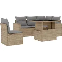 vidaXL Ensemble de salon de jardin 6 pièces avec coussins Beige Poly Rattan