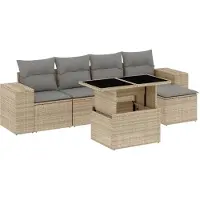 vidaXL Ensemble de salon de jardin 6 pièces avec coussins Beige Poly Rattan