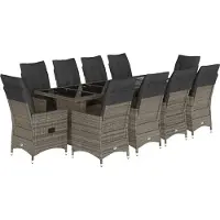 vidaXL Ensemble de jardin bistrot 11 pièces avec coussins Gris Poly rotin