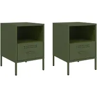 vidaXL Tables de chevet 2 pcs vert olive 36x39x50,5 cm acier