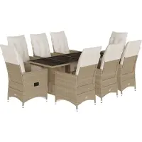 vidaXL Ensemble de jardin bistrot 9 pièces avec coussins Beige Poly Rattan