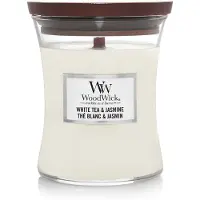Woodwick White Tea & Jasmine bougie parfumée avec mèche en bois 275 g