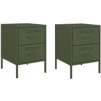 vidaXL Tables de chevet 2 pcs vert olive 36x39x50,5 cm acier