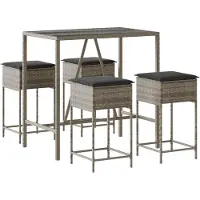 vidaXL Ensemble bar de jardin 5 pièces avec coussins Gris Poly rotin