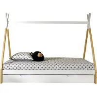 Vipack - Tipi Tente Lit Surface de couchage 90 x 200 cm, incl. sommier à lattes et tiroir de lit (blanc), Finition pin massif naturel/blanc