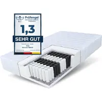 FDM Home Max Matelas 140x200 cm Épaisseur 24 cm Matelas à Ressorts Ensachés Fermeté H3 H4 Deux Faces 7 Zones de Confort Couche de Coco Housse Lavable Oeko-TEX Hypoallergénique