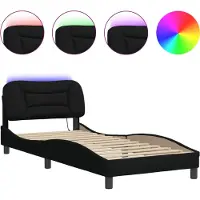 vidaXL Cadre de lit avec LED sans matelas "Hvar" noir 90x200 cm Tissu