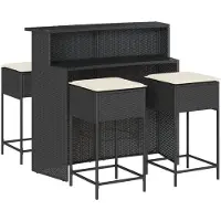 vidaXL Ensemble bar de jardin 5 pièces avec coussins noir Poly rotin
