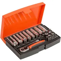 Bahco SL25L - Jeu De Douilles Longues Et De Douilles 6 Pans 1/4'' Métrique Et Embouts De Tournevis