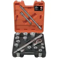 Bahco 3/4"-Steckschlüssel-Satz, metrisch, Sechskant, inklusive Umschaltknarre - 17-teilig