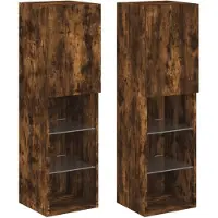 vidaXL Armoires TV avec lampes LED 2 pcs. Chêne fumé 30,5x30x102 cm