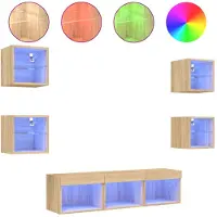 vidaXL Meuble-paroi 7 pièces avec éclairage LED Chêne Sonoma Matériau dérivé du bois
