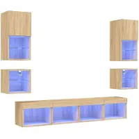 vidaXL Meuble-paroi 8 pièces avec éclairage LED Chêne Sonoma Matériau dérivé du bois