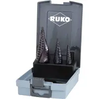 RUKO Jeu de forets étagés HSS-TiAlN cannelés en spirale 3 pièces Ø 4 - 12 / 4 - 20 / 4 - 30 mm dans un boîtier en plastique - 101026FRO