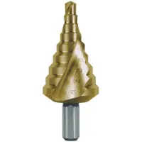 RUKO ### Structure### NomRUKO Foret étagé HSS-TiN à queue hélicoïdale avec affûtage en croix pour presse-étoupes métriques Taille 15 Ø 6,5 - 32,5 mm - 101092T