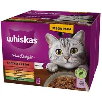 Whiskas Adult Pure Delight Juicy Jellied Bites 48x85 g morceaux avec bœuf, poulet, agneau, volaille pour chats adultes