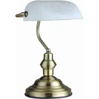 Globo Lighting Lampe de table métal laiton vieilli, verre, blanc, interrupteur à bascule sur le câble, LxlxH : 250x190x360mm, excl. 1x E27 60W 230V