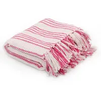 vidaXL Couverture coton à rayures 220x250 cm Rose et Blanc