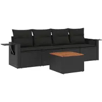 vidaXL ensemble de 5 canapés de jardin avec coussins Noir Poly Rattan