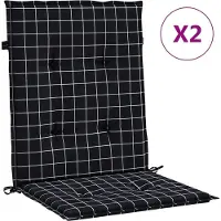 vidaXL Coussin pour chaise à dossier bas 2 pcs. tissu noir à carreaux