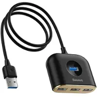 Baseus Adaptateur Usb 4W1 Square Round, Hub Usb 3.0 Do 1X Usb 3.0 + 3X Usb 2.0, 1M (Czarny)