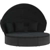 vidaXL Lit lounge d'extérieur avec toit et coussins noir Poly rotin