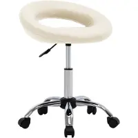 vidaXL Tabouret de travail à roulettes Crème Similicuir